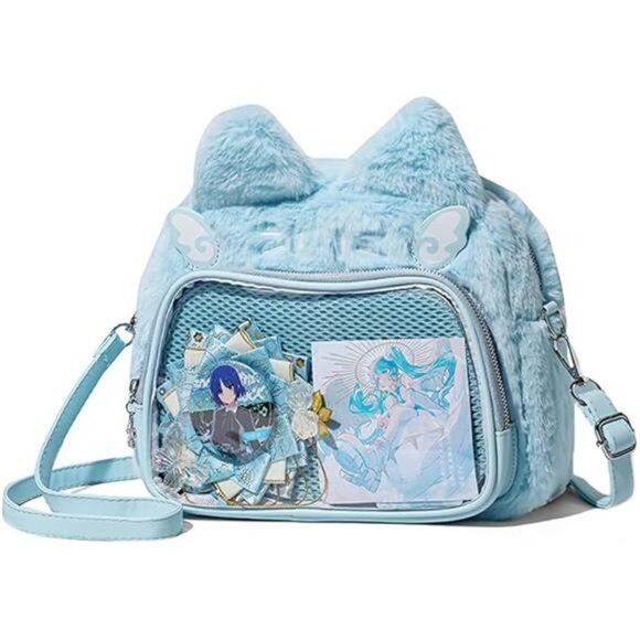 Kawaii cat ita bag pin display backpack furry crossbody y2k cute shoulder purse - Picture 7 of 7